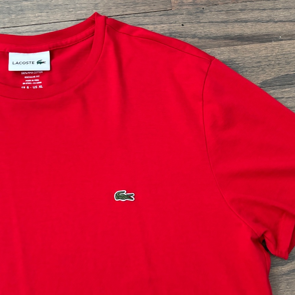 Lacoste Men's Bright Red Short-Sleeve Crew Tee - Picture 4 of 9